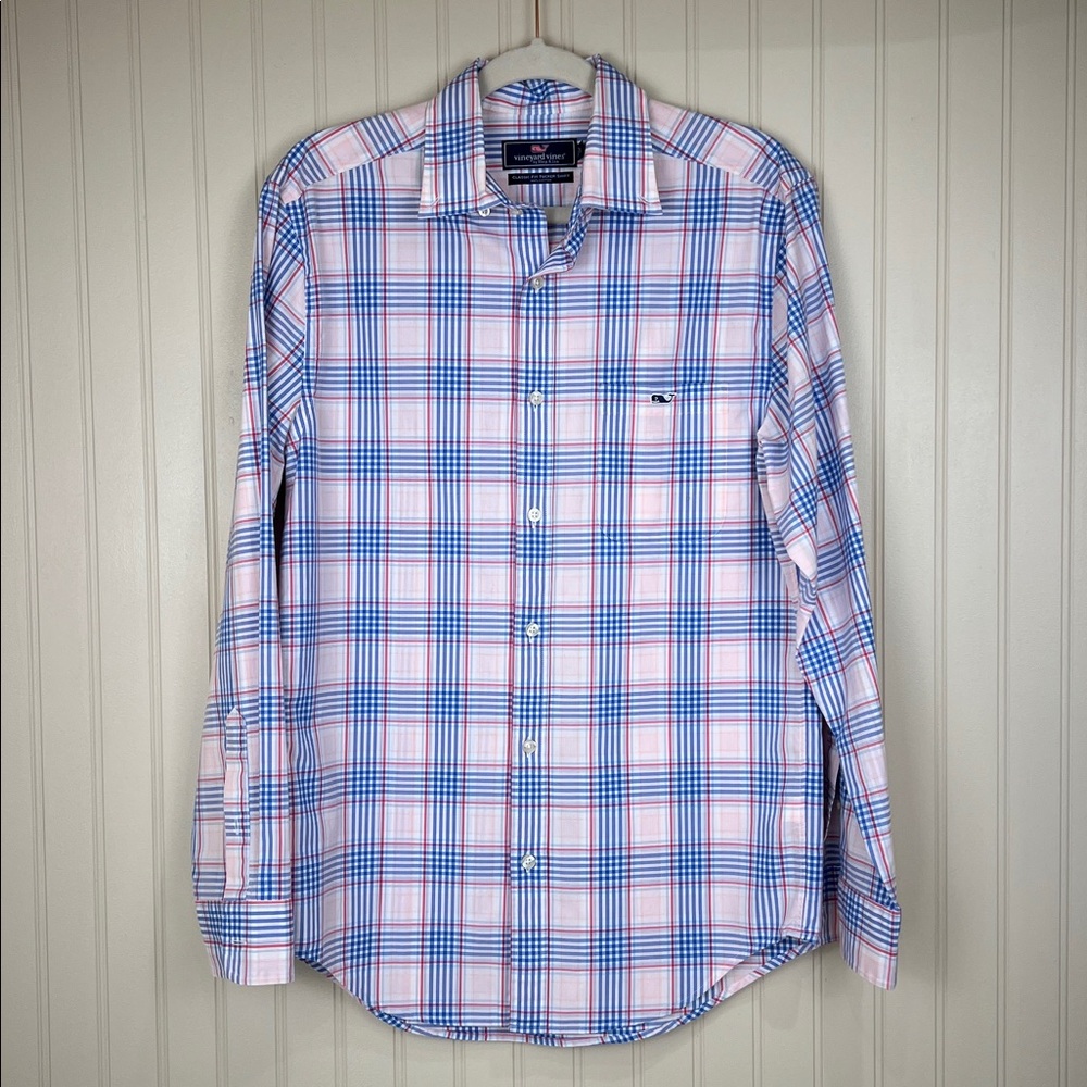 Vineyard Vines 100% Cotton Classic Fit Tucker Shirt Pink Plaid Button down Small